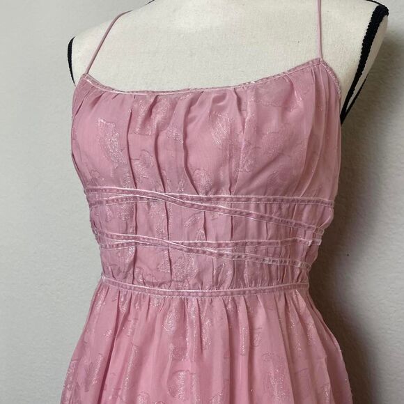 Forever 21 Pink Floral Corset Maxi Dress Glitter Detail Tie Waist Size XL Fairy - Picture 2 of 8